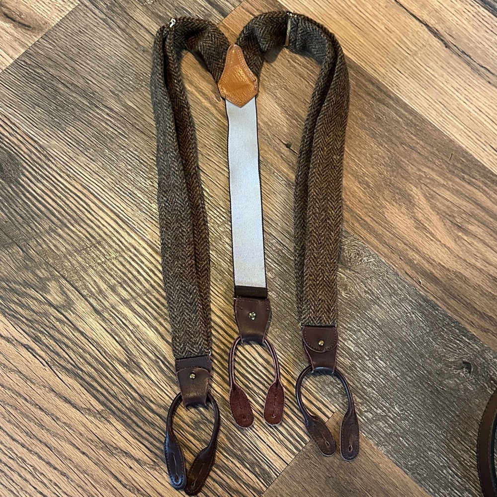 Men's Brown Leather and Fabric Suspenders - made in Germany